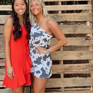 Cow print one shoulder romper